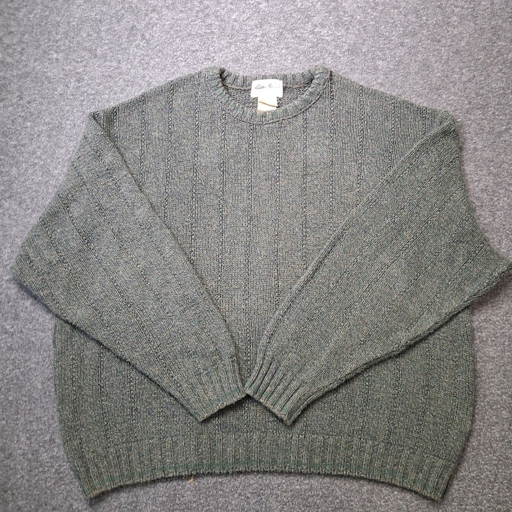 Vintage Eddie Bauer‎ Mens XL Green Marled Knit Crewneck Sweater Cotton Blend USA